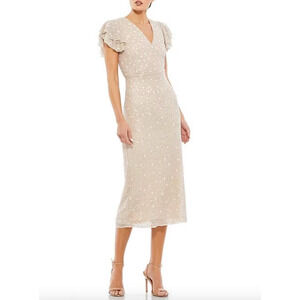 MAC DUGGAL Dress Size 2 Evening Gown Sequin Creamy Pink Midi NEW